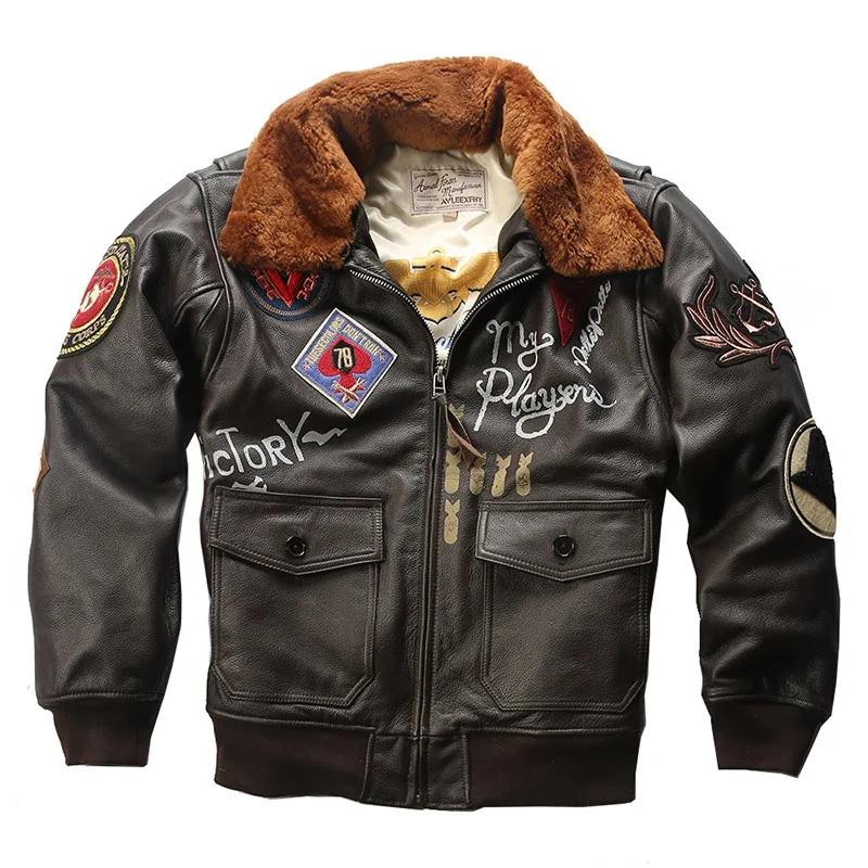 

Red Tornado Super Offer! US Big Size Air Force G1 Pilot Warm Real Removable Fur Collar Genuine Cow Leather Coat Bomber Jacket