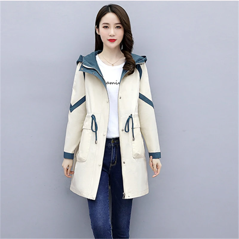 Женский Длинный Тренч с капюшоном тонкая ветровка длинными рукавами в Корейском