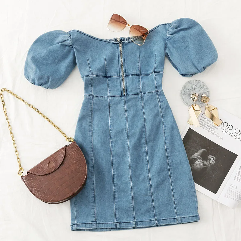 blue dress Glamaker, сексуальный синий джинсовый укороченный топ с открытыми плечами, Женский Осенний элегантный джинсовый топ, женские вечерние короткие рубашки, женские укороченные топы - Цвет: blue dress