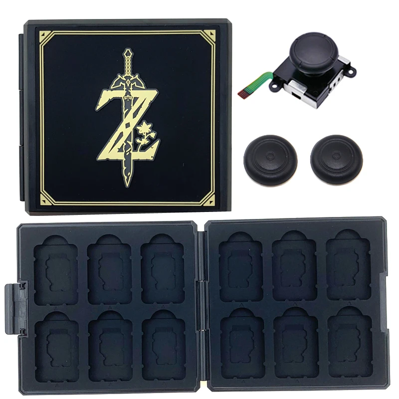 Black case 1x analog Футляр для игровых карт для nintendo Switch Box для 12 в 1 NS чехол для игровых карт+ 3D аналоговые аксессуары - Цвет: Black case 1x analog
