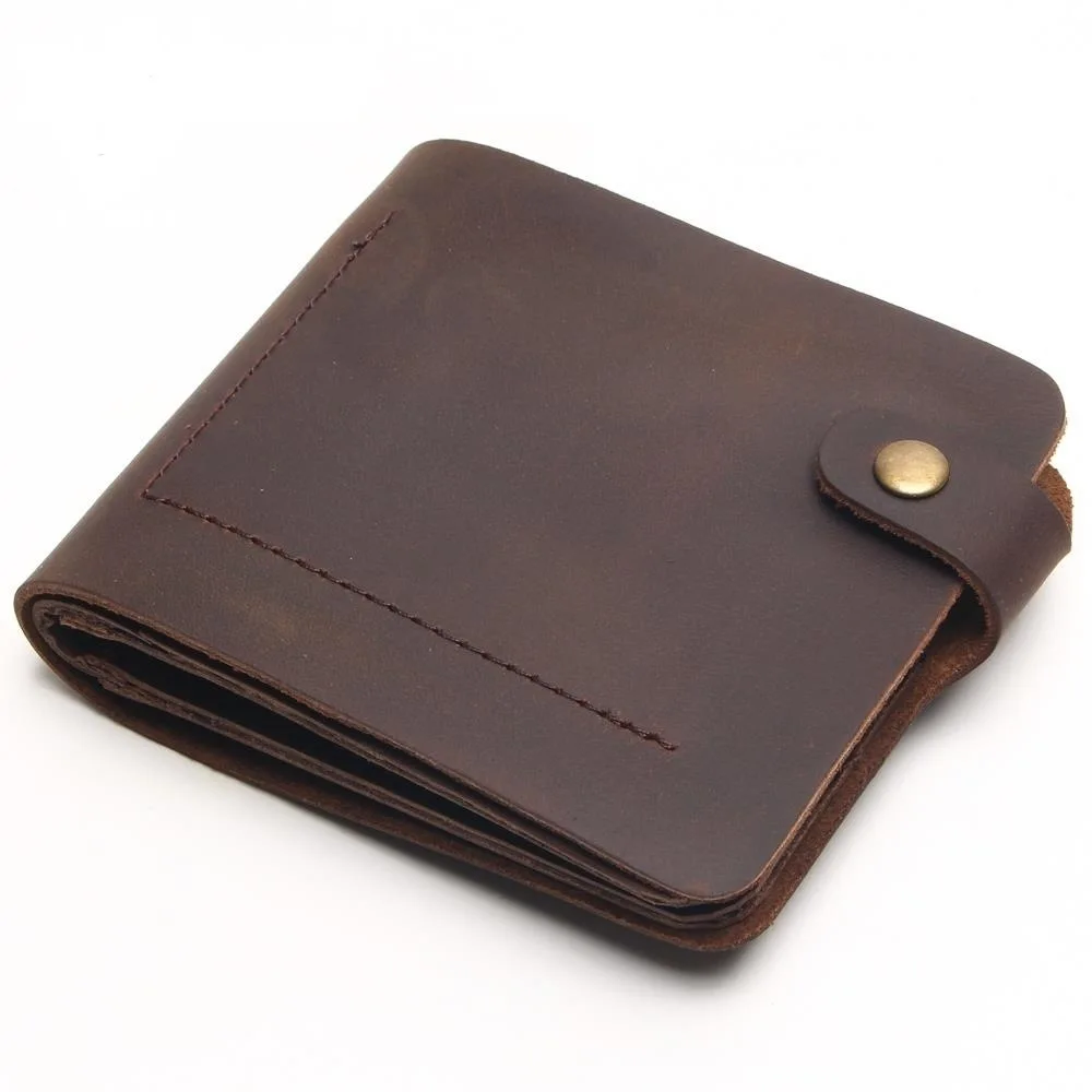 Trifold Genuine Leather Wallet Men Handmade Crazy Horse Purse Men's Short Vintage with cards holders | Багаж и сумки