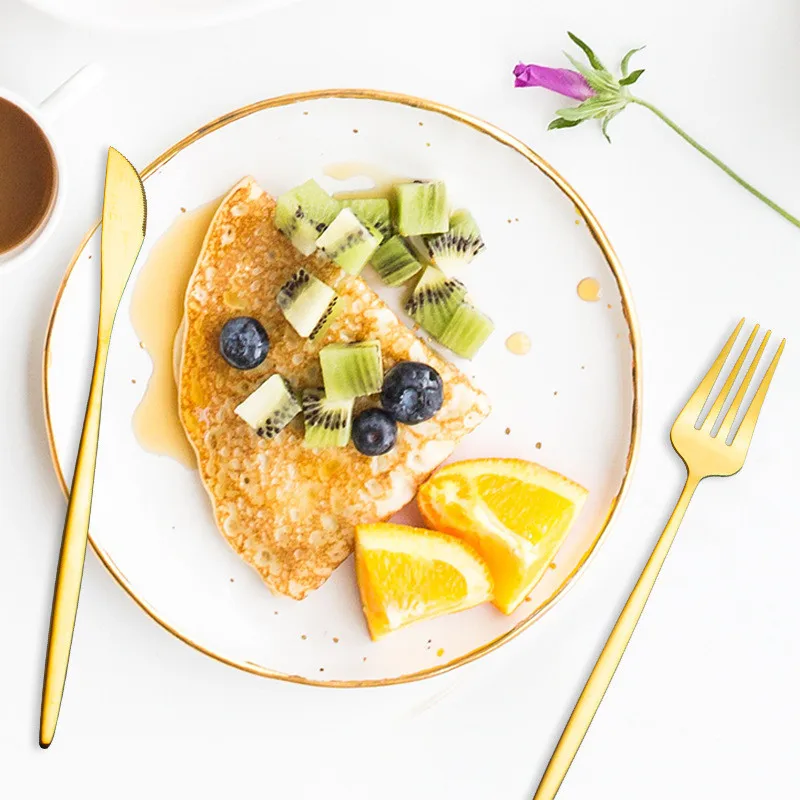 24 шт. столовых приборов Нержавеющая сталь цвет серебристый Золотой столовые