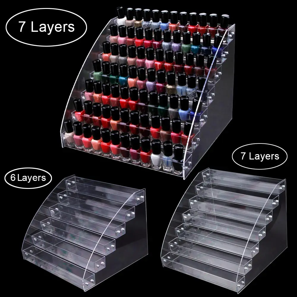 

Acrylic 1 To 7 Tier Nail Polish Rack Nail Art Display Holder Cosmetic Varnish Organizer Stand Plastic Manicure Storage Nail Box