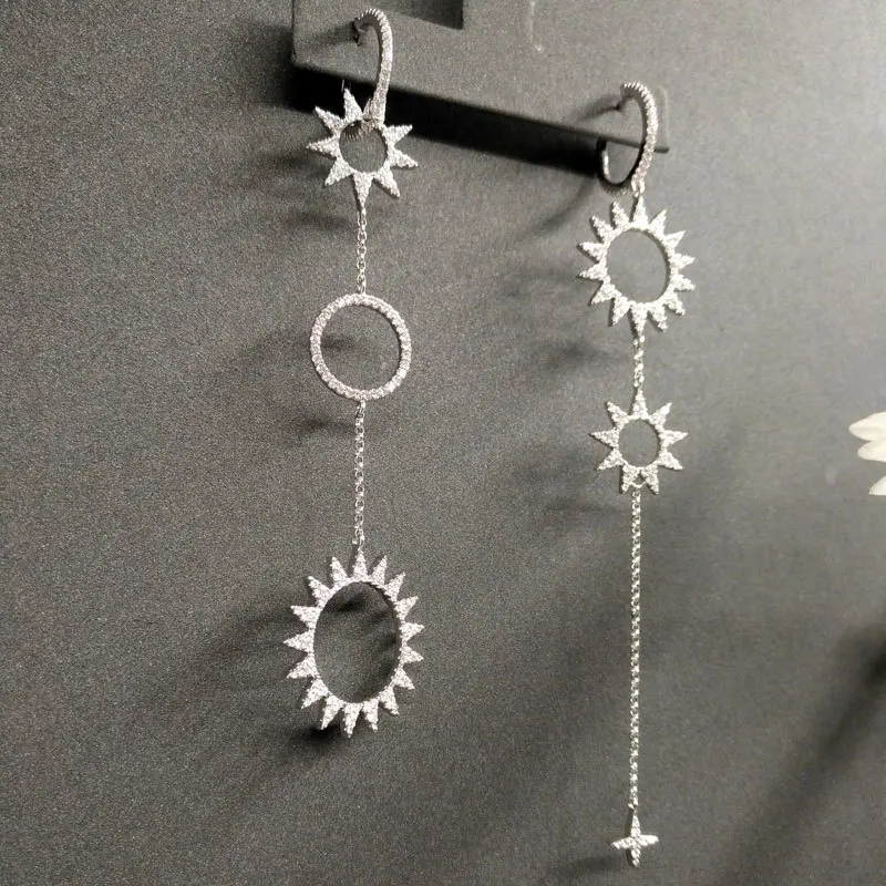 

popzone s925 sterling silver new white gold sun tassel earrings long exaggerated earrings women fashion classic gear earrings