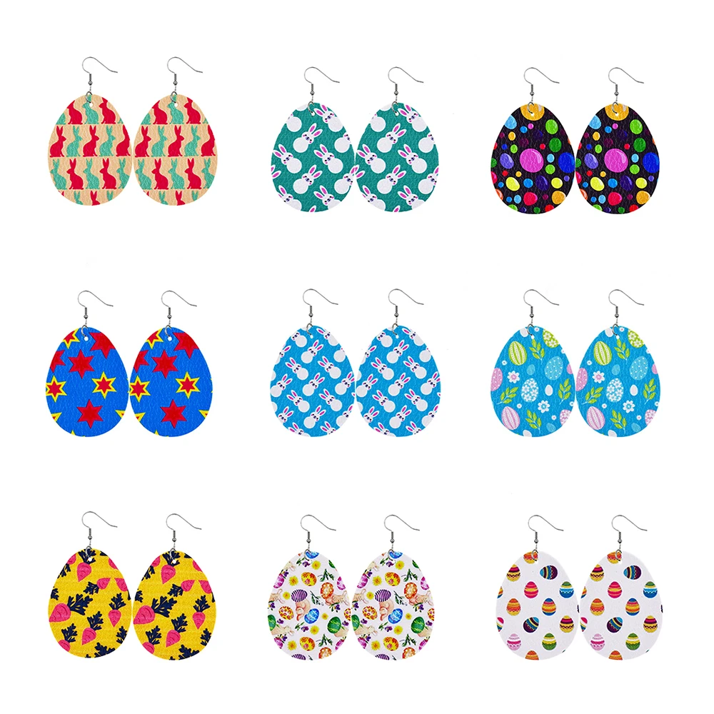 

Модные Пасхальные кожаные висячие серьги в форме яйца для женщин, новинка 2022, милый мультяшный рисунок кролика, редиса, подвеска, искусствен...