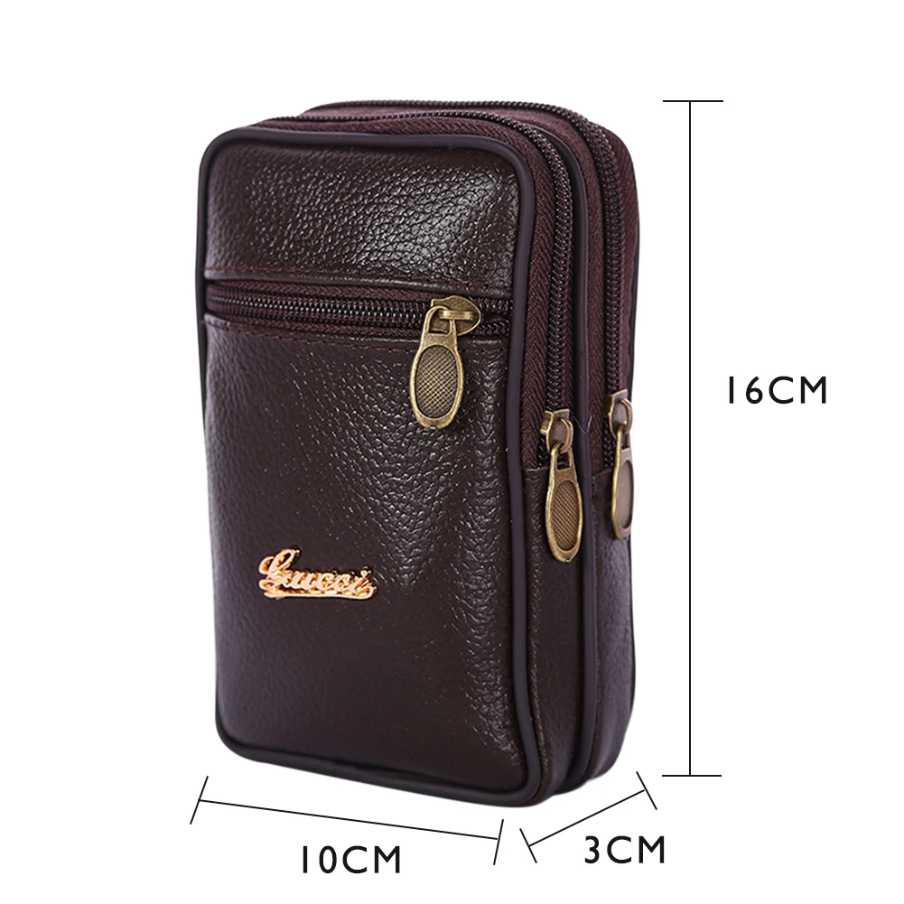 

Men Cowhide Leather Fanny Waist Bag Multi Layer Zipper Mobile Phone Belt Bum Pouch PU Wallet Male Business Casual Pocket
