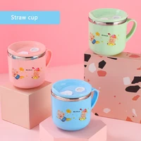 cartoon water cup 304 stainless steel mug children milk coffee drinkware with lid handle home cups