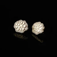 1 pair hip hop rock cz stone paved bling ice out lotus leaf shape plant stud earrings rapper punk fashion jewelry