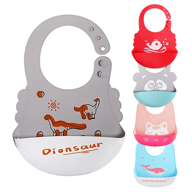 

Детские нагрудники с мультяшным принтом, водонепроницаемые Мягкие силиконовые нагрудники для новорожденных, для кормления, с милым рисунк...