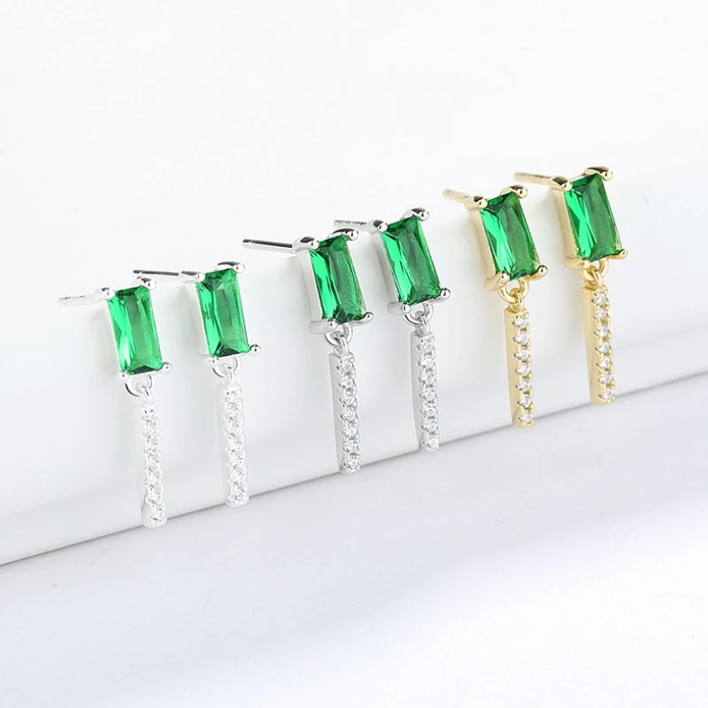 Женские винтажные квадратные серьги гвоздики с изумрудами и драгоценными