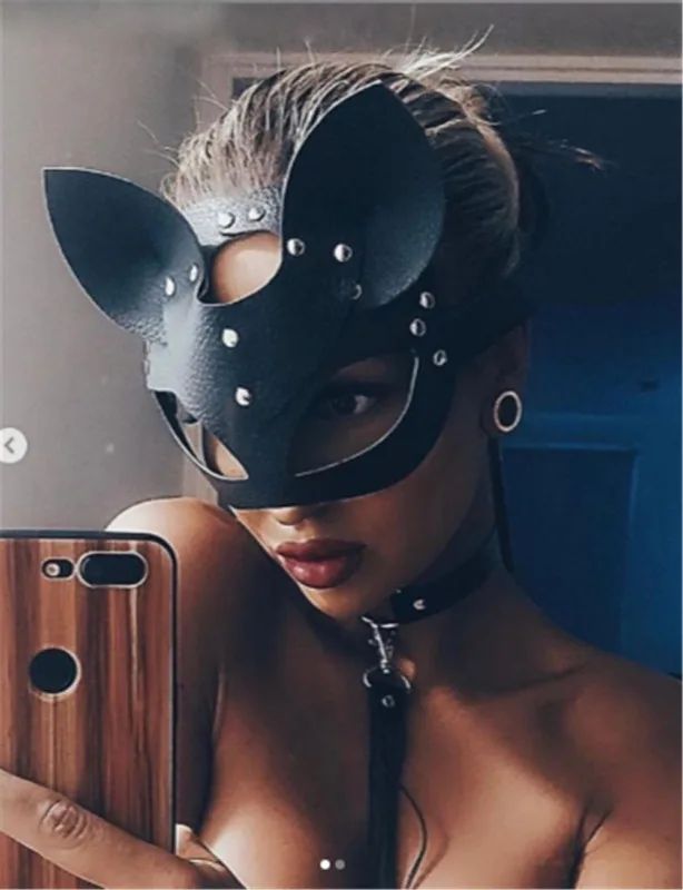 Cosplay Sexy Cat Mask Women Girl Party Costume PVC Bondage Masks Adult Play Special Ears Adjustable Design Black Red | Дом и сад