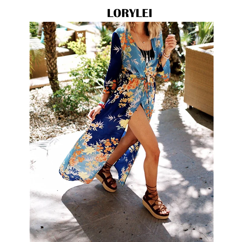 2020 богемное летнее женское пляжное платье с принтом накидка запахом хлопковая