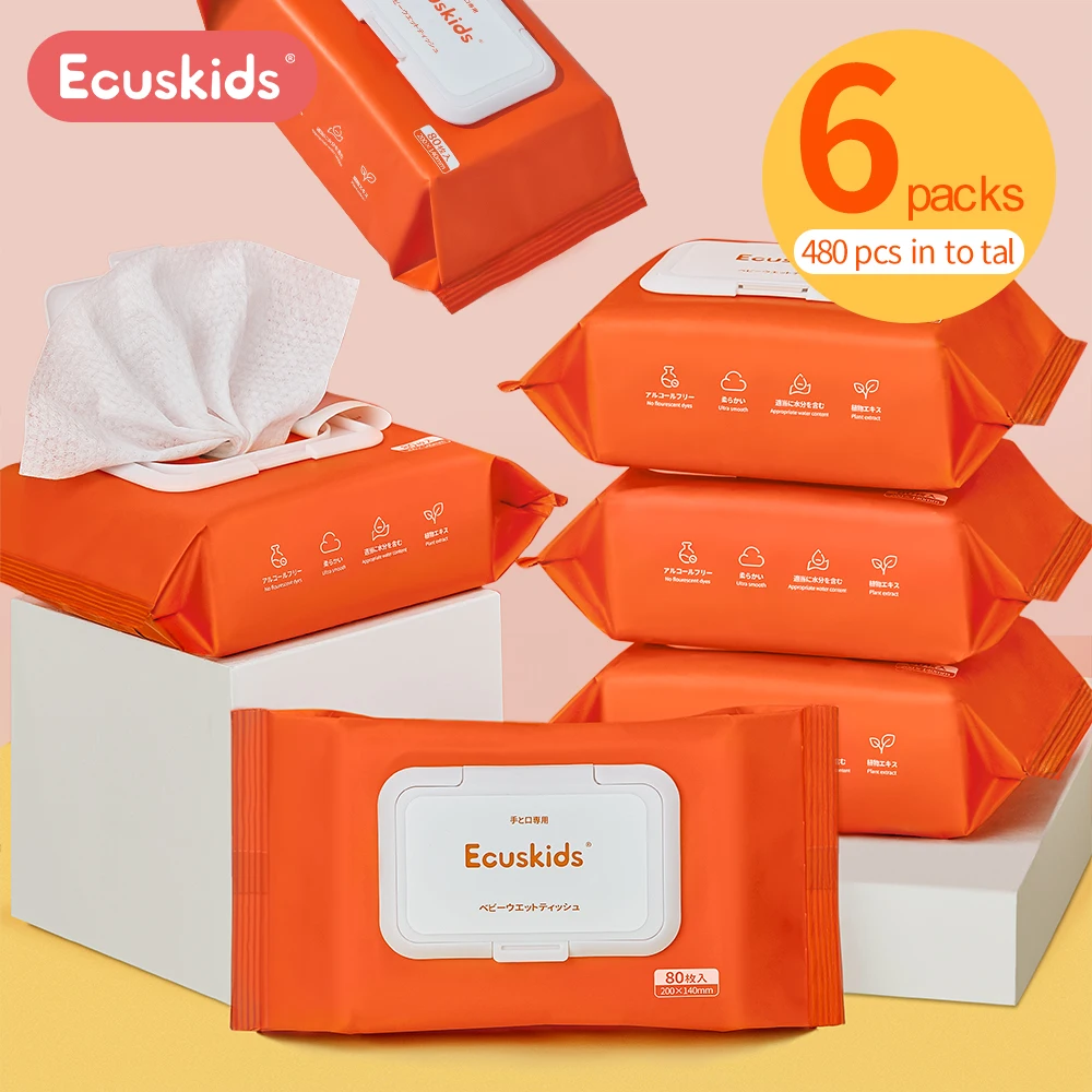 

Japan ecuskids baby hand mouth special baby newborn thickened large package wet wipes 80 pumps * 3