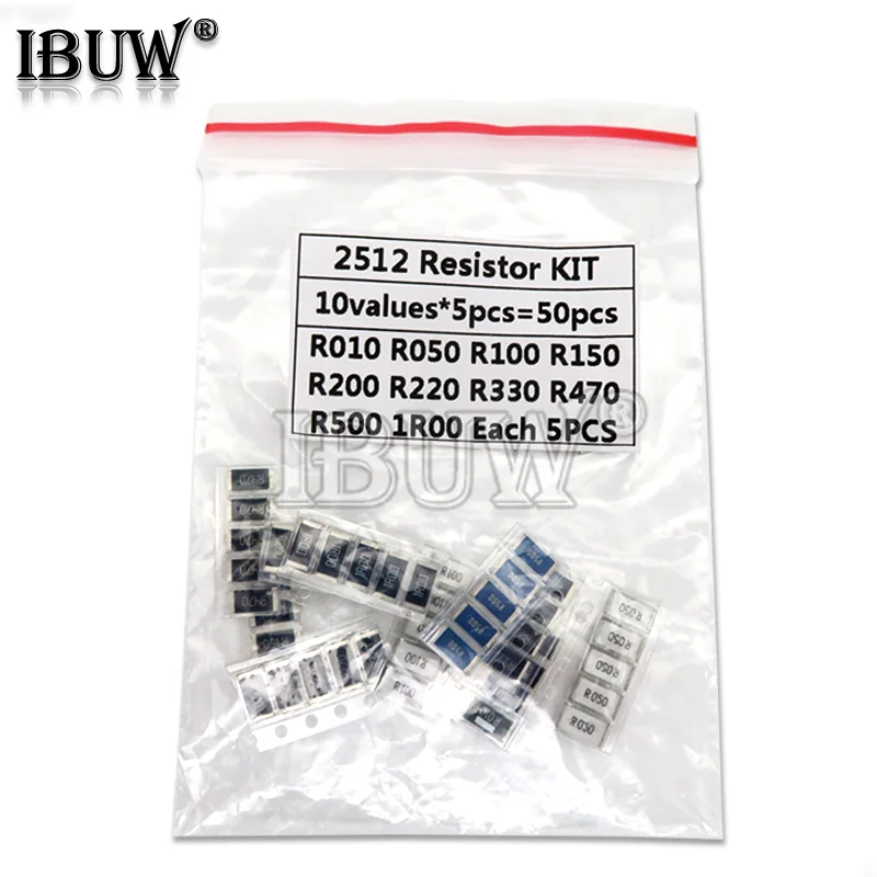 50 шт. 1% 2512 SMD комплект образцов резистора 10ValueX5PCS = 1R00 R500 R470 R330 R220 R200 R150 R100 R050 R010 |