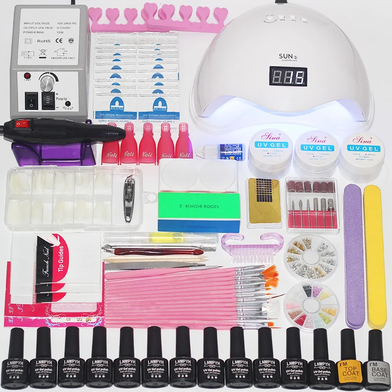 Набор для ногтей 24 Вт/48 Вт/54 Вт Светодиодная УФ лампа 12 Цветной Гель лак акриловый