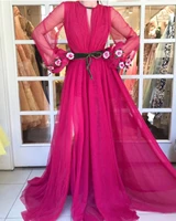bridalaffair 2021 newest rose red chiffon a line prom dresses elegant puffy long sleeves floor length evening gowns