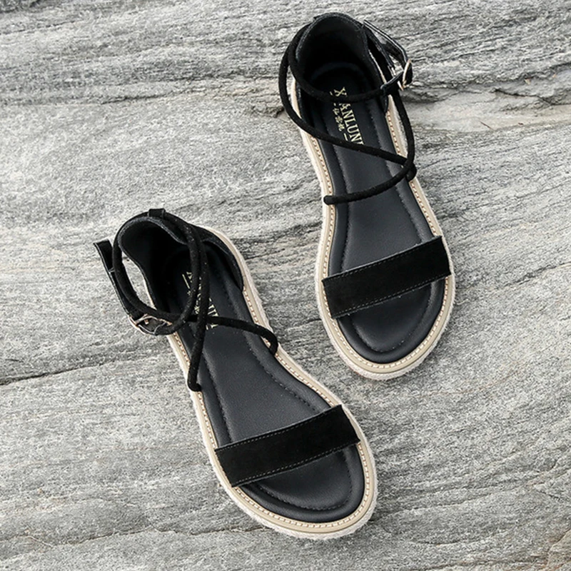 Chaussures Femme Замшевые пляжные сандалии из натуральной кожи с пряжкой Женские