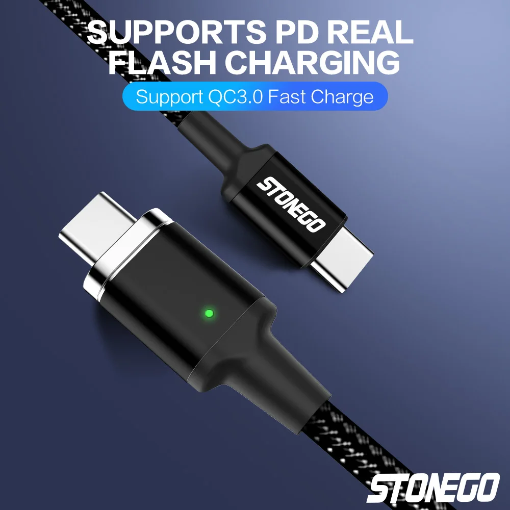 Магнитный кабель STONEGO type C к USB C для нового MacBook Pro huawei Matebook 86W PD быстрое магнитное зарядное устройство USB-C быстрое заряднеое устройство