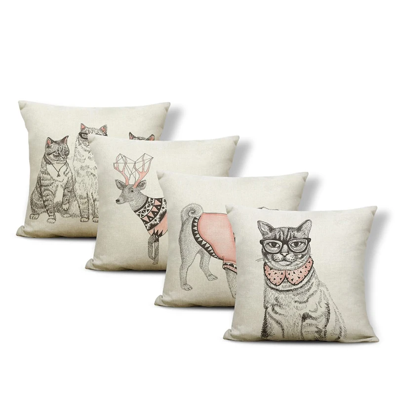 Набор подушек с рисунками животных из мультфильмов Бостонский терьер кошачьи