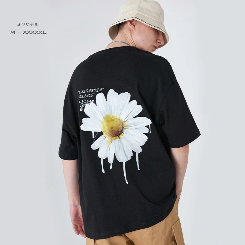 

Summer T Shirt Men Cotton Short Sleeve O Neck Men Women Flower Print T Shirt Casual Hip Hop Male Couple Top Hipster Oversize