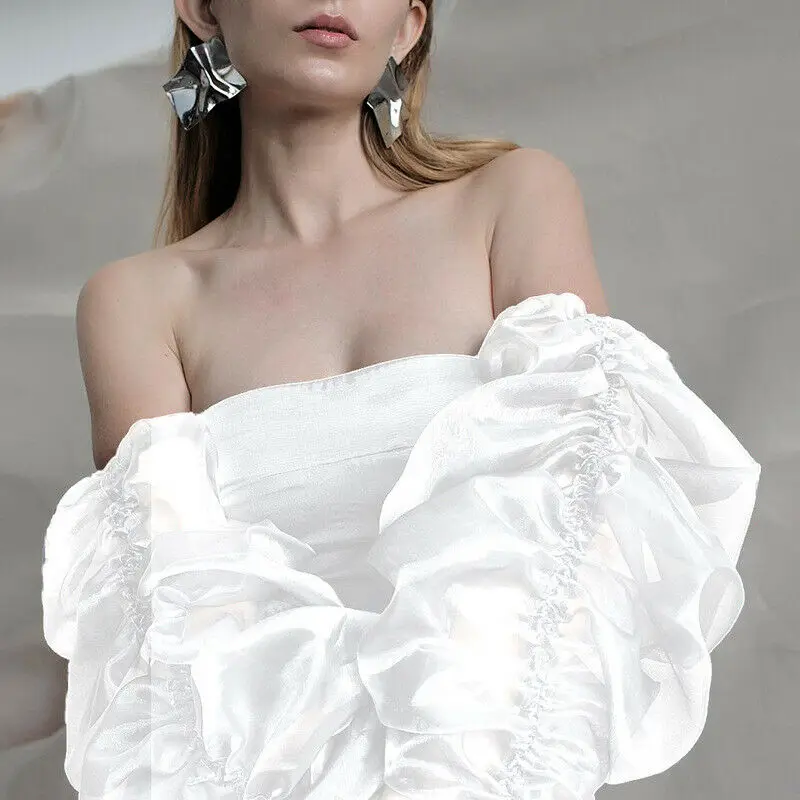 Women Summer Fashion Solid Color Off Shoulder Long Lantern Sleeve Blouse Casual Sexy Back Bandage Tops Black White | Женская одежда