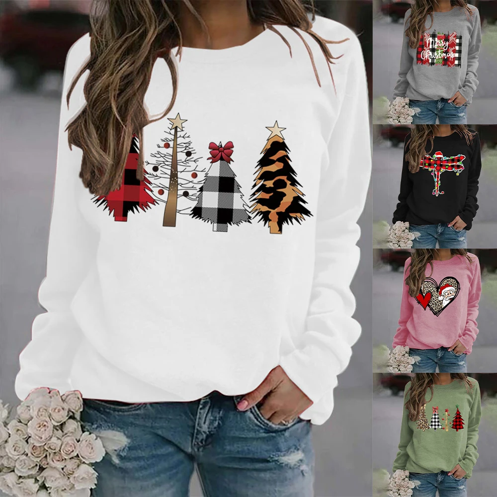

Christmas Tree Printed Women Blouses T-Shirt Round Neck Fashion Casual Ladies Tops Tee Shirt Blouses Street Wear Tops Autumn