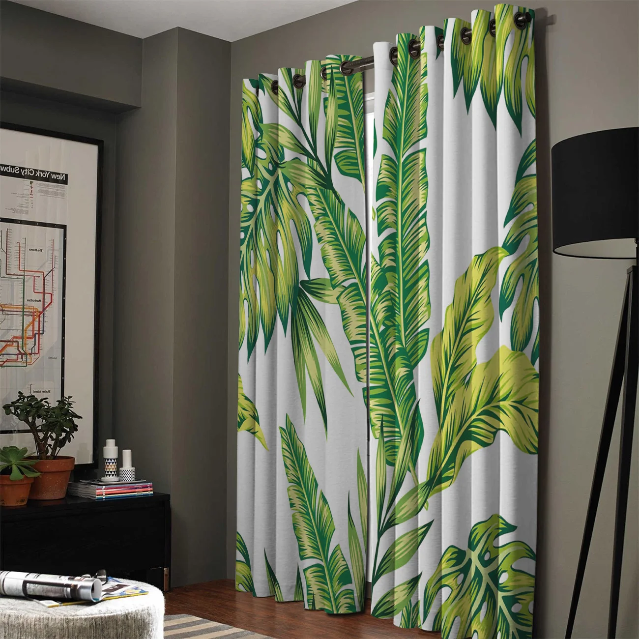 Занавески с банановыми листьями высокие светонепроницаемые зеленые белые s для