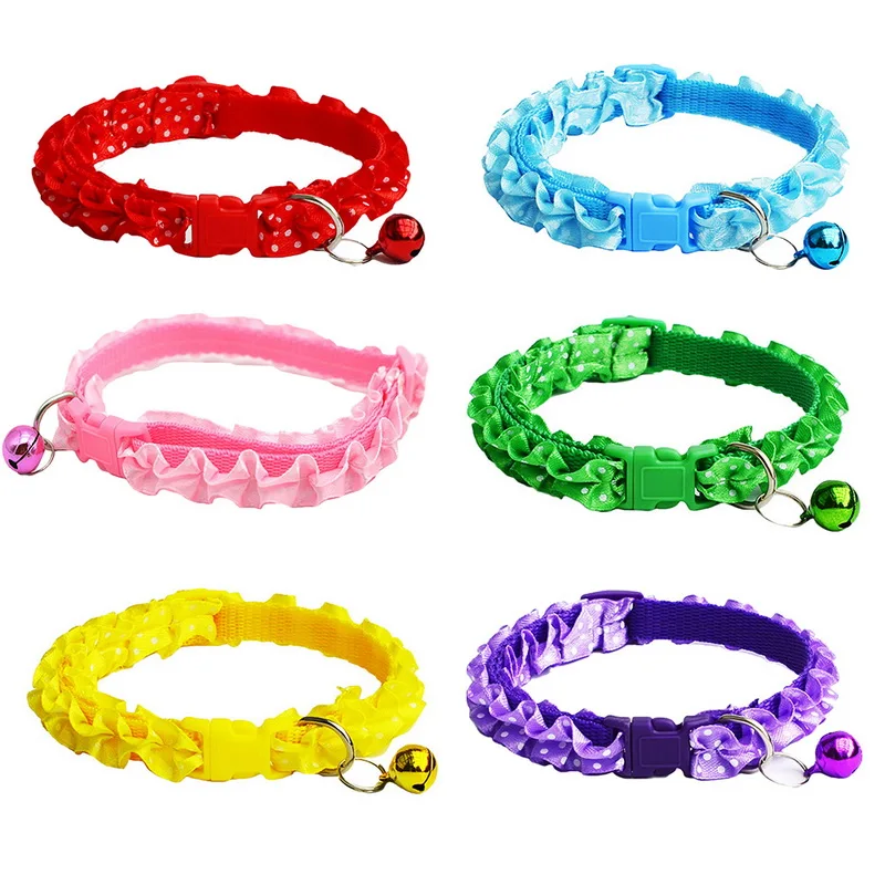 

1PC Lovely Lace Collar Leash With Bells Cute Solid Wave Pattern Collar For Dogs Cats Decor Durable Pet Supplies Corgi
