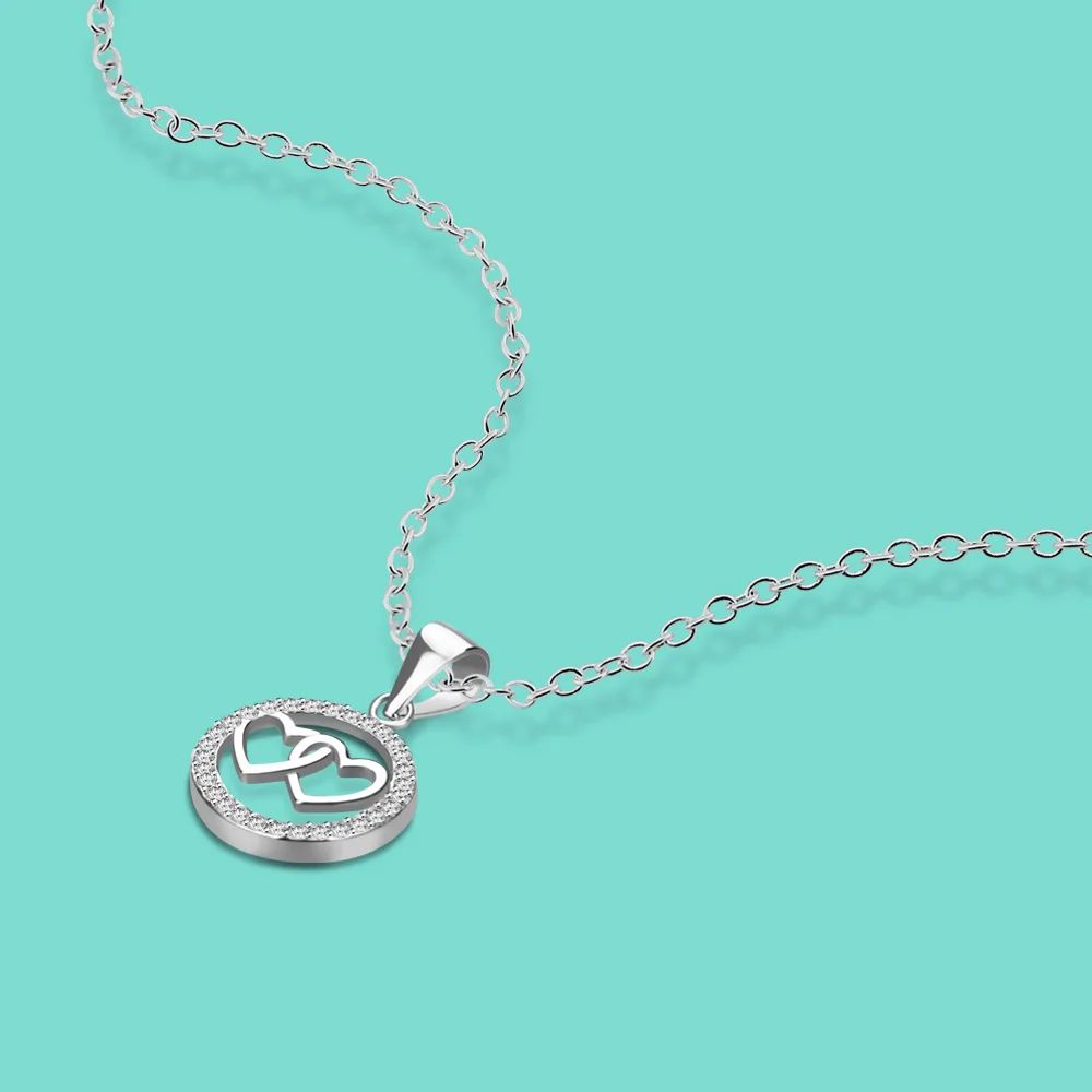 

Простое женское ожерелье из стерлингового серебра 925 пробы, ожерелье с подвеской в виде двойного сердца, благородная цепочка до ключиц из ро...