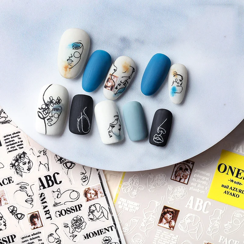 2020 Новые Стикеры 3D на ногти Nail Art в богемном стиле черного цвета с надписью и