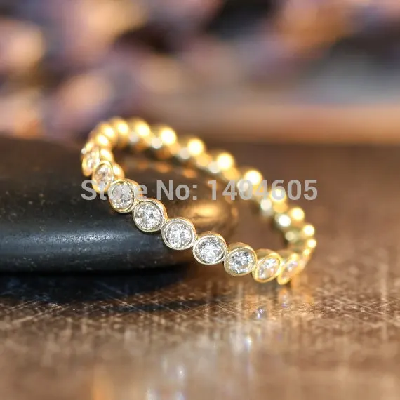100% 925 silver stamp 925 2015 high quality bezel setting brilliant cz eternity ring Full cz paved band yellow gold & white gold