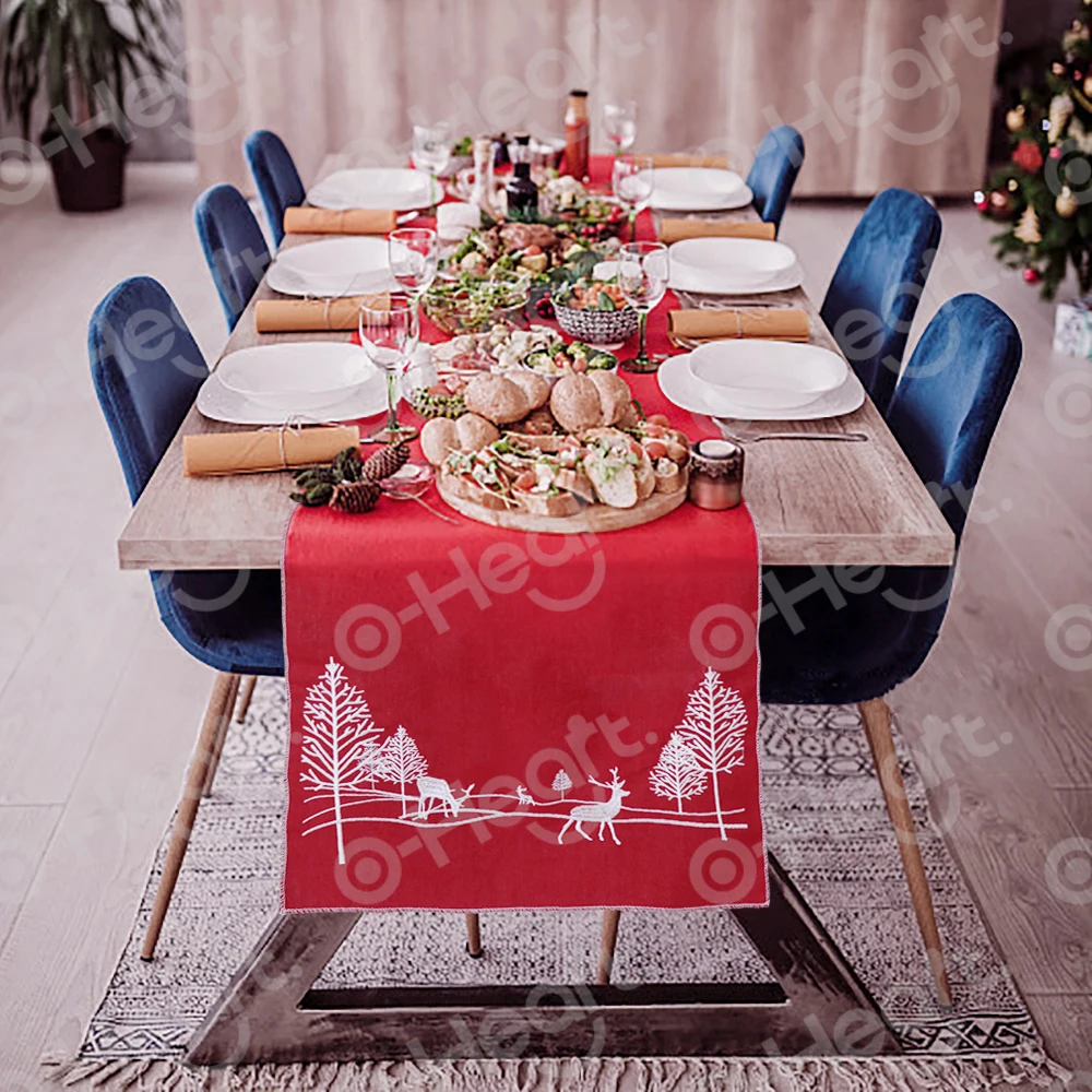 OHEART листья остролистного падуба вышитая Рождественская скатерть рождественская