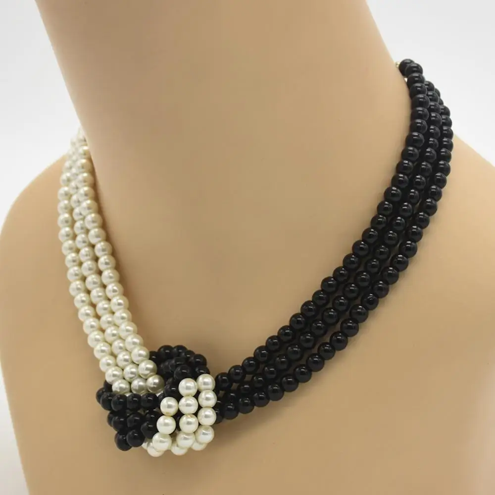 Women's Pearl Short Necklace Independent Original Black and White Two-Color Female Clothing Wild Jewelry | Украшения и