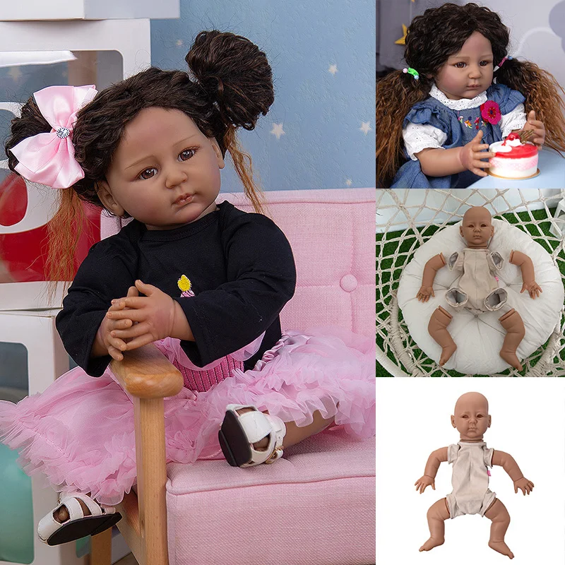 

Reborn Doll Kit 21 Inches Reborn Baby Doll Kit Vinyl Unpainted Unfinished Doll Parts Bonecas Bebe DIY Blank Doll Kit Dark Skin