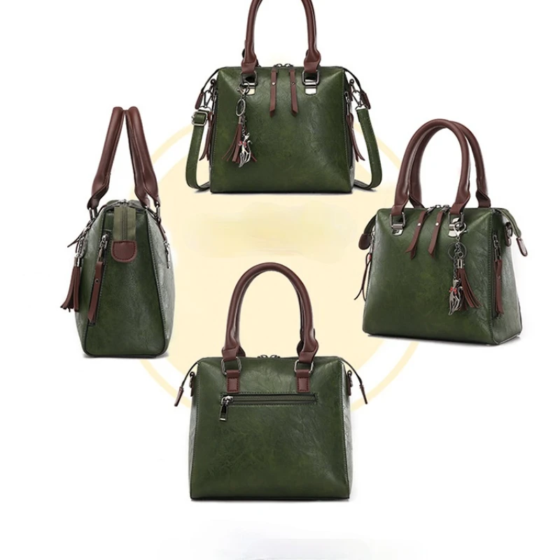 

The new retro oily leather picture-mother bag four-piece handbag simple diagonal one-shoulder