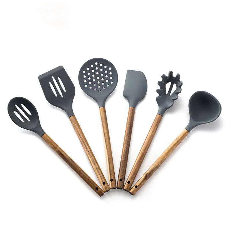 

7PCS/SET Silicone Kitchen Utensils Set Non-stick Kitchenware Cooking Tools Wooden Handle Spoon Spatula Tools Gadget Accessories