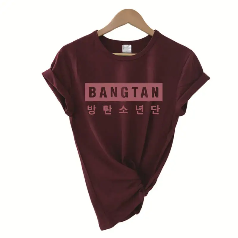 В стиле группы Bangtan Boys 방letter Letter Письмо печати Харадзюку Kpop корейский стиль Женская футболка мода короткий рукав хлопок женские летние топы - Цвет: red wine t rose gold