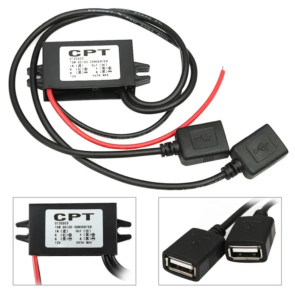От 12 В до 5 пост снижение Напряжение 3A USB 2 0 навигатор Carcorder Мощность конвертер