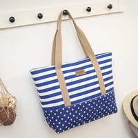 8pcs lot canvas shopping bag women coloured stripe dot beach bag college wind lounge leisure tote