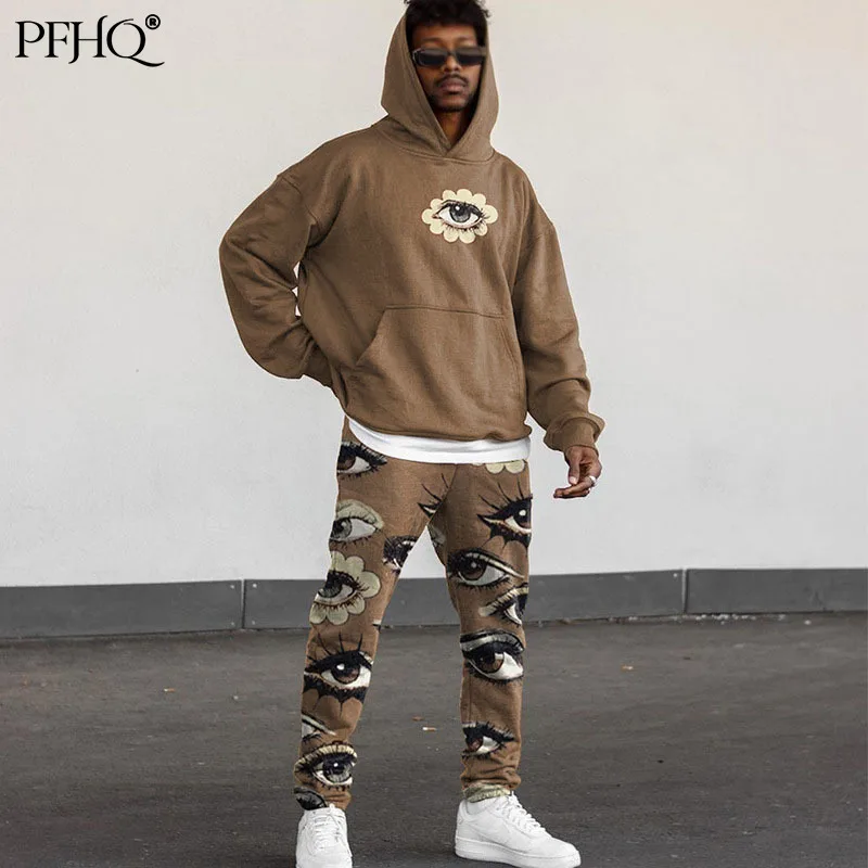 

Новинка 2021, Мужская модная Свободная рубашка PFHQ с длинным рукавом, свободный Спортивный Повседневный свитер с капюшоном и принтом, из двух п...