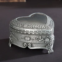 fashion zinc alloy jewelry box large olive branches leaves around heart shaped storage box flannelette jewelry treasure chest