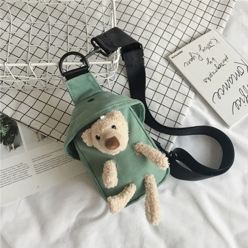 

Cute Bear Canvas Wild Chest Bag Trendy All-match Messenger Women Casual Daily Wear Waist Bag Cartoon Fashion Personality
