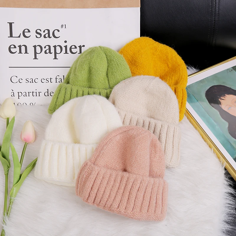 Шапка дыни одноцветная хлопок кроличья шерсть зимние шапки для женщин теплая