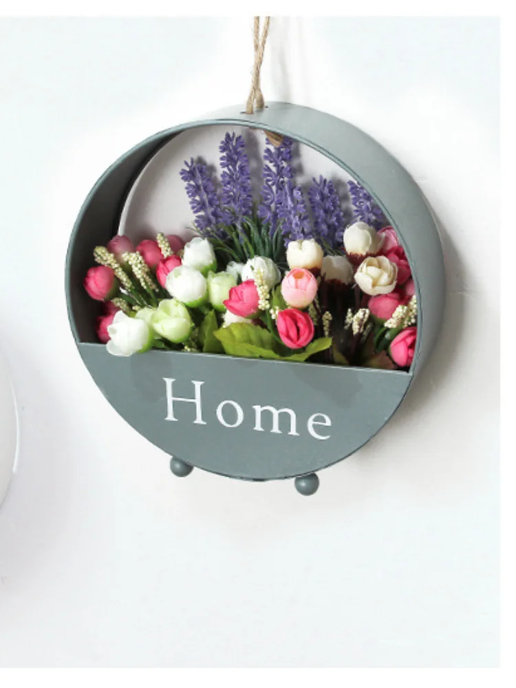

Creative wrought iron round wall hanging simple living room wall decoration storage basket wall hanging room decor