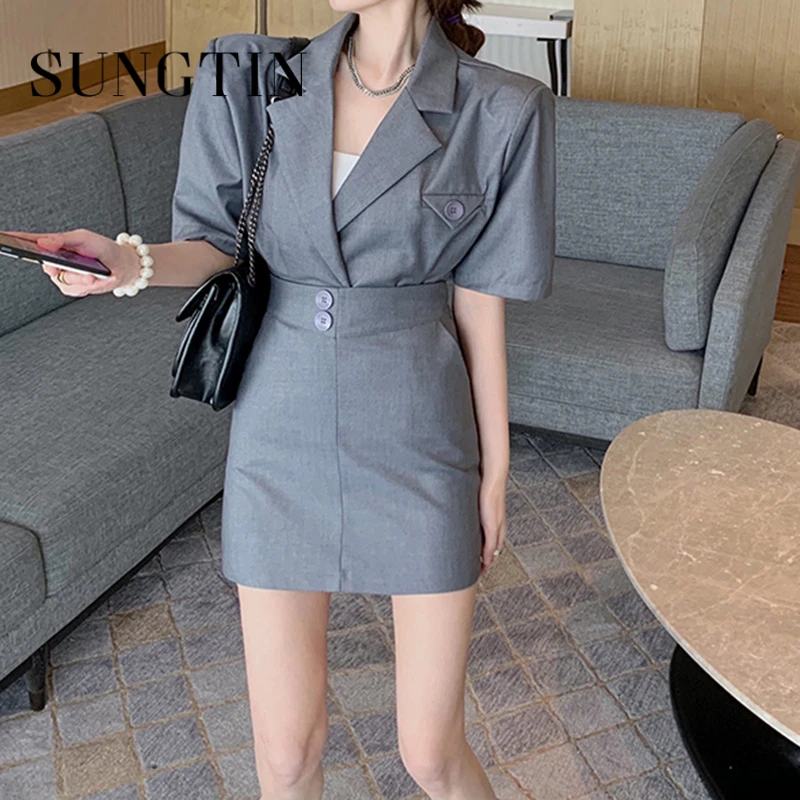 Повседневный однотонный комплект из 2 предметов Sungtin короткий Блейзер элегантная