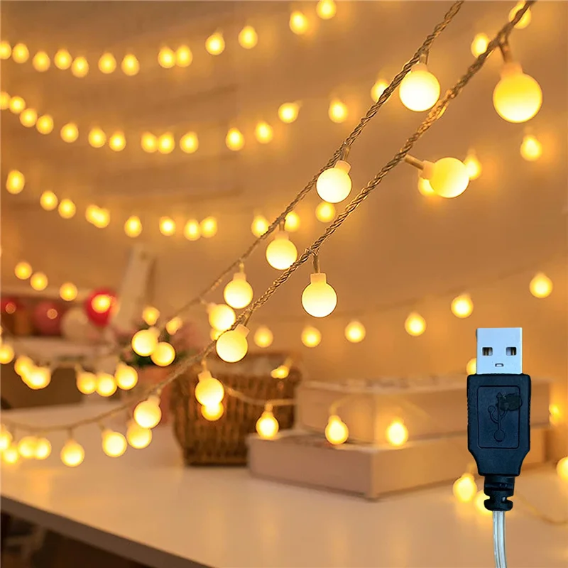 Светодиодная гирлянда с круглыми лампочками USB-шнурок 50 светодиодами