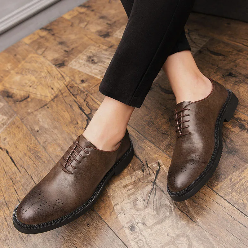 

2020 style fashion mens shoes casual leather classics brown black derby shoe man lace up waterproof party brogue shoes for men