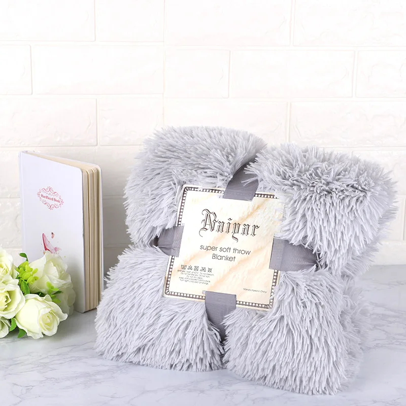 Light Gray Супер мягкий пушистый меховое одеяло искусственный элегантный уютный с пушистым пледы Покрывало для кровати или дивана покрывало длинное лохматое мягкое теплое постельное белье - Цвет: Light Gray