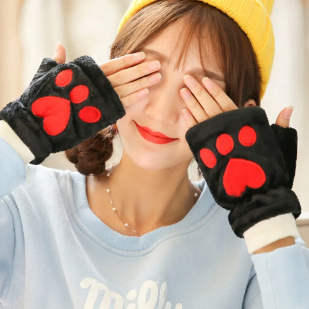 2017 женские зимние милые теплые кашемировые плюшевые перчатки с медвежонком и