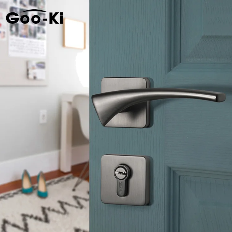 Гу-Ки Современный Карпатский серый беззвучный замок на дверь спальни из цинкового сплава с ручкой для внутреннего помещения на 30-50 мм.